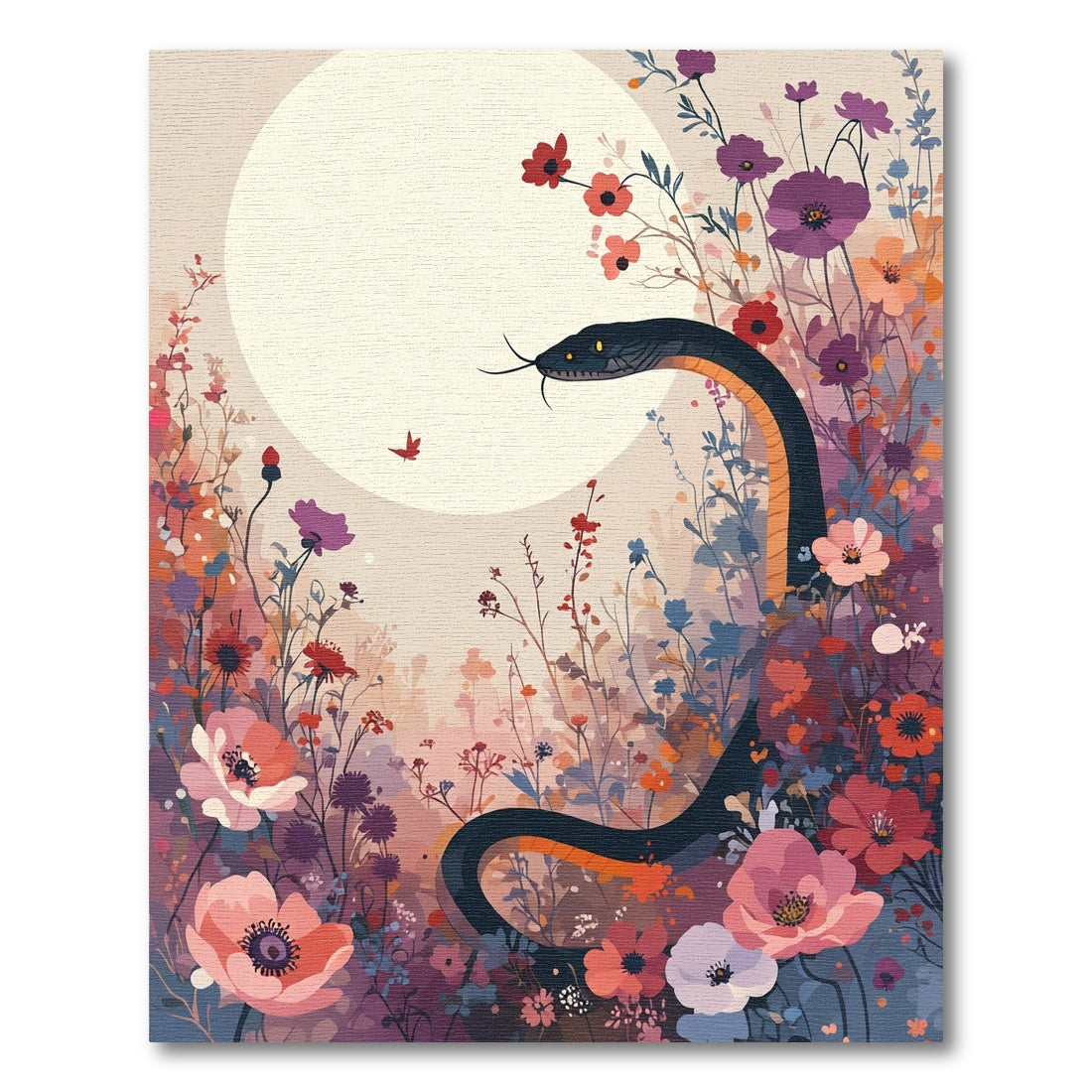 Serene Floral Serpent Sunset Scene Rug