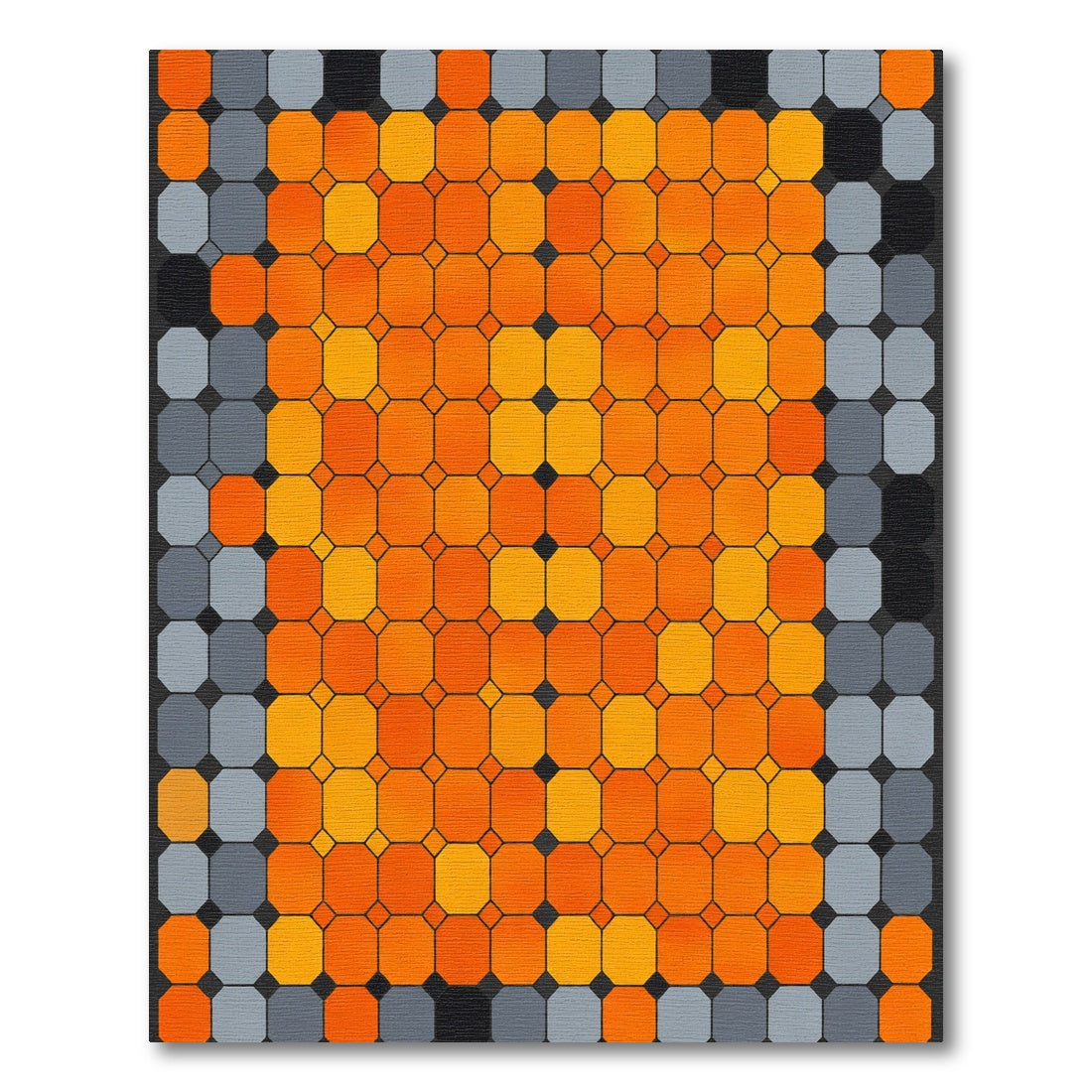 Vibrant Orange Geometric Grid Rug