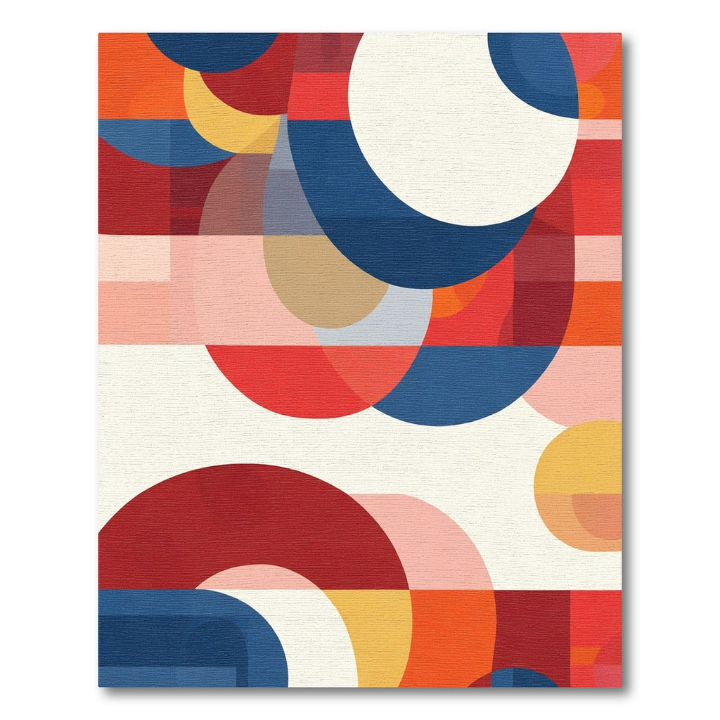 Bold Crimson Blue Geometric Circles Rug