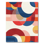 Bold Crimson Blue Geometric Circles Rug