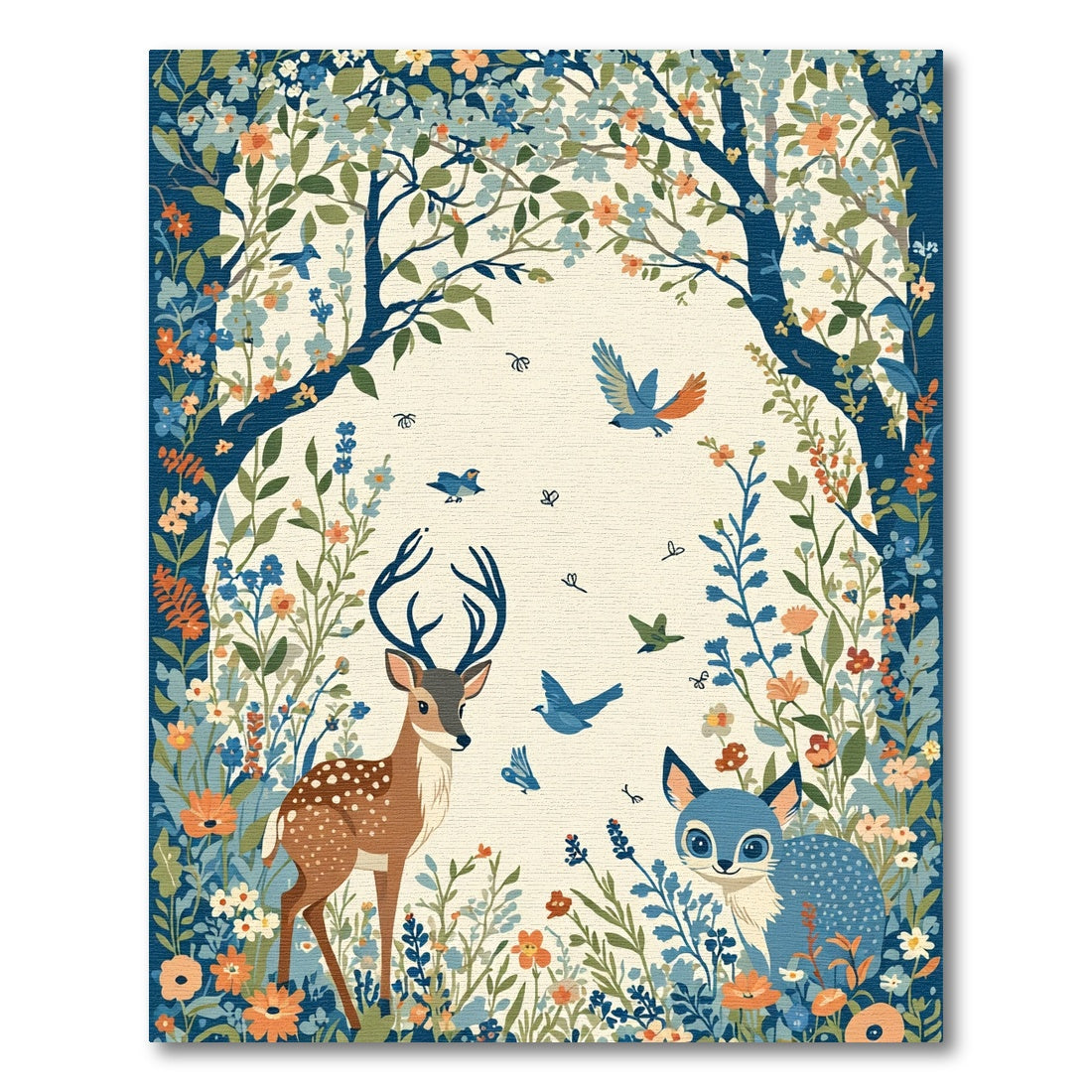 Whimsical Woodland Creatures Floral Painting Rug