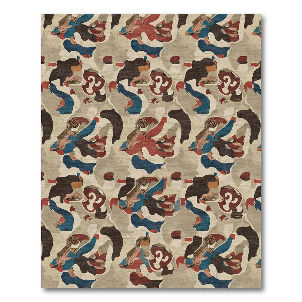 Camouflage figures with bold red accents Rug
