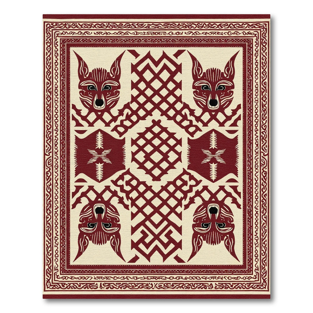 Earthy Crimson Animal Motif Rug