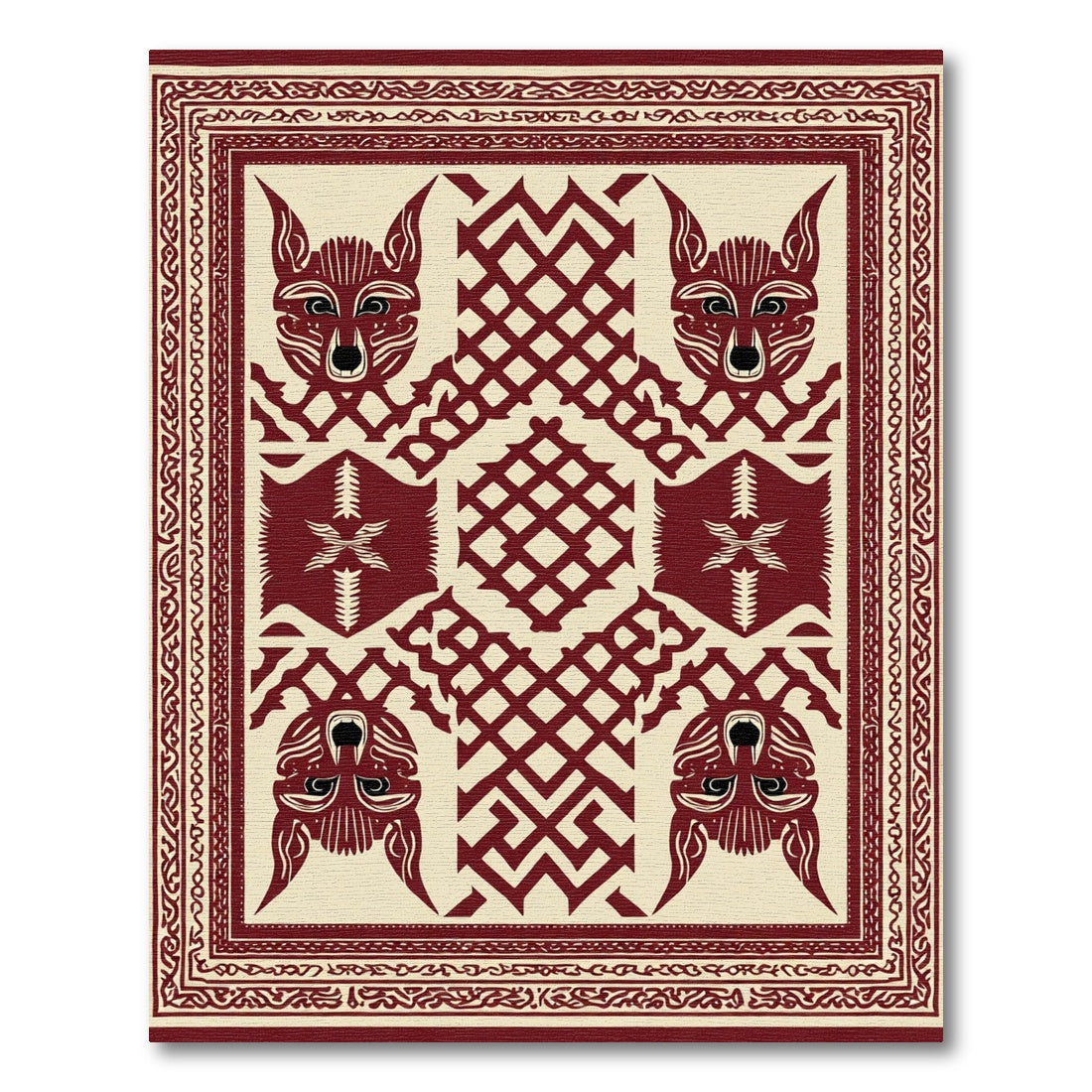 Earthy Crimson Animal Motif Rug