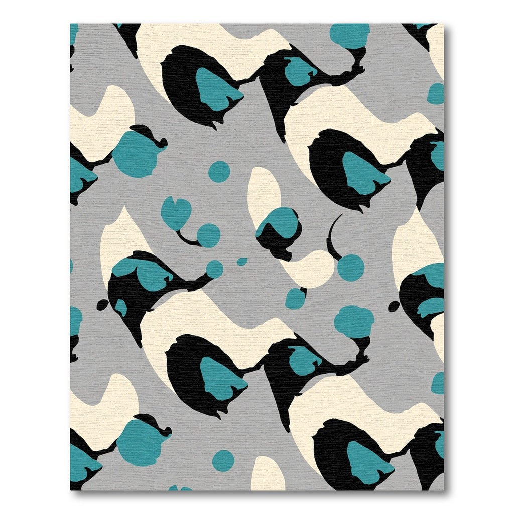 Abstract Teal Black Cream Animal Spotted Rug