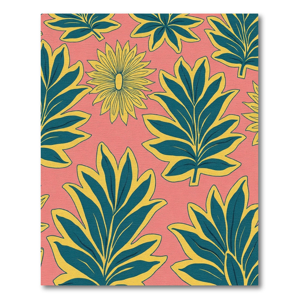 Coral Yellow Teal Leaf Floral Rug