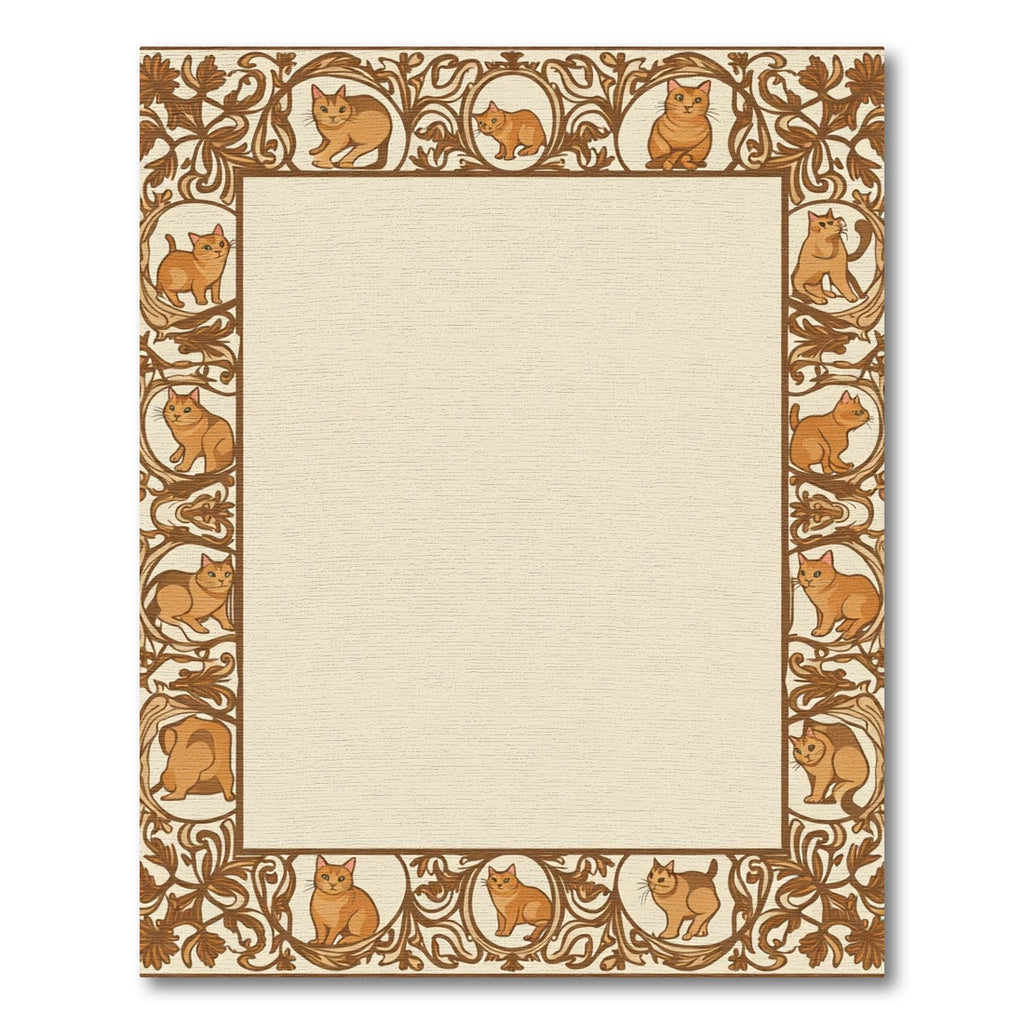 Whimsical Orange Cat Border Art Nouveau Rug