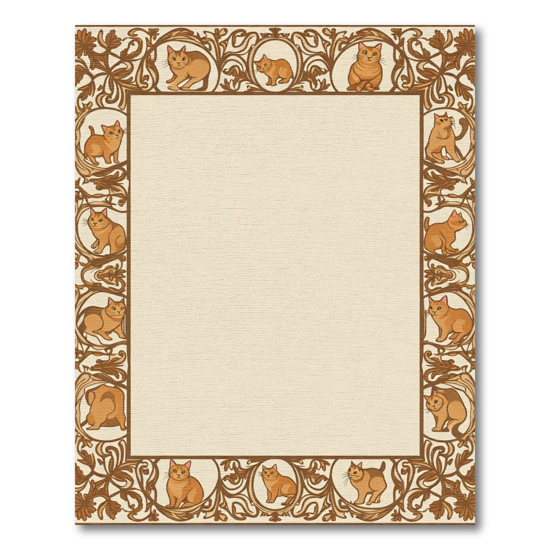 Whimsical Orange Cat Border Art Nouveau Rug