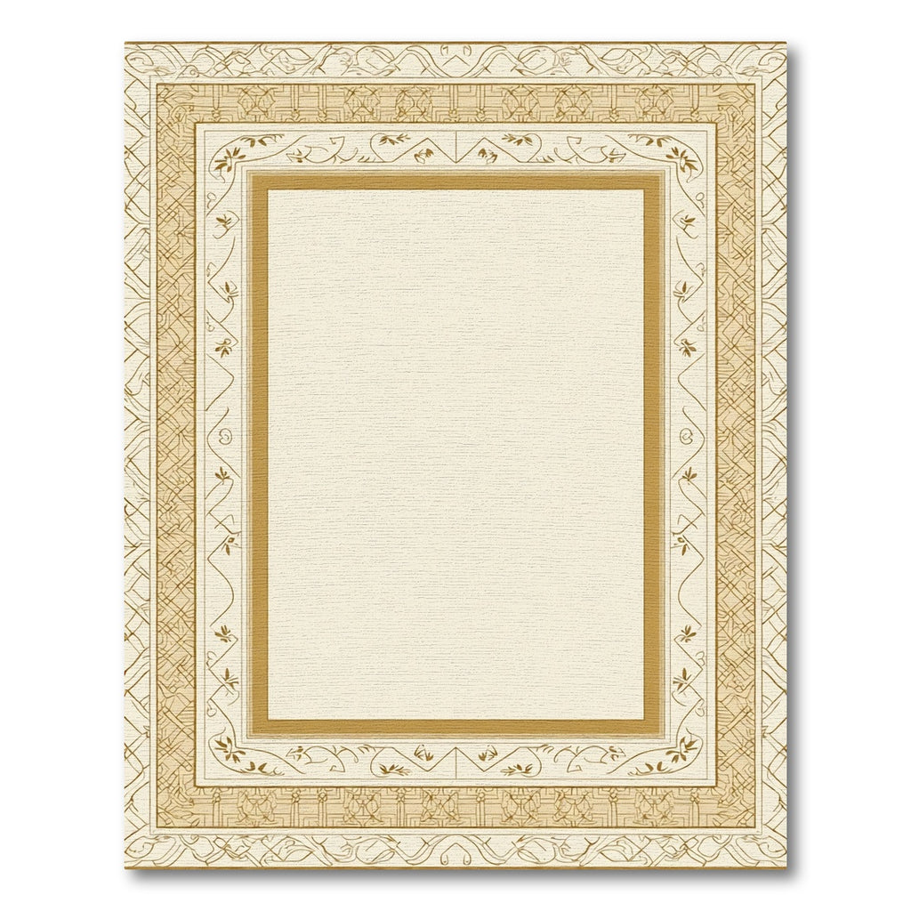 Golden Beige Ornate Linear Border Rug