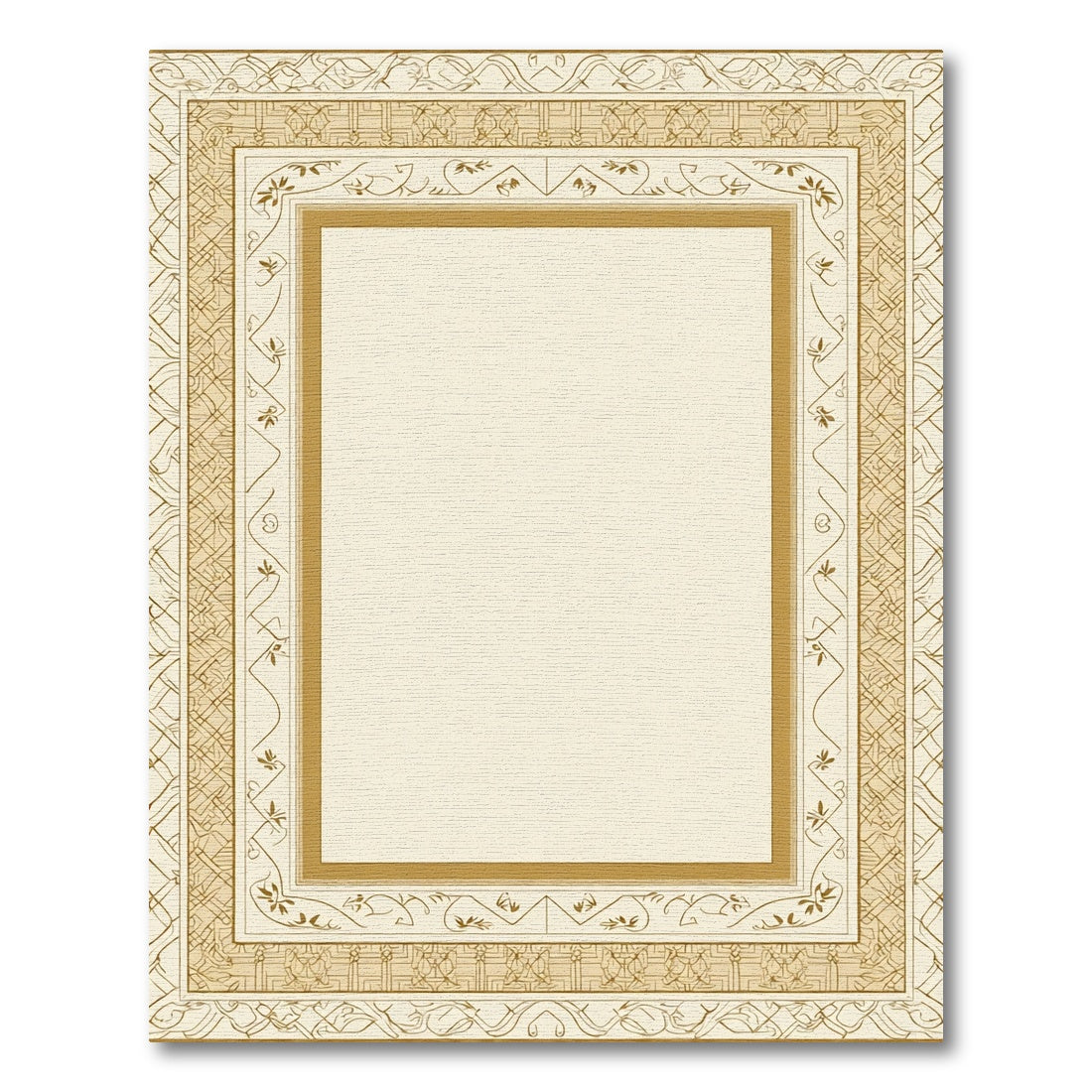 Golden Beige Ornate Linear Border Rug