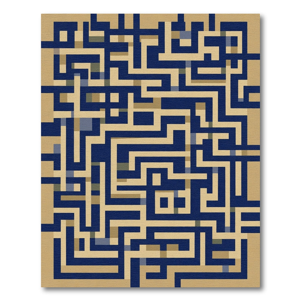 Navy Tan Geometric Maze Rug