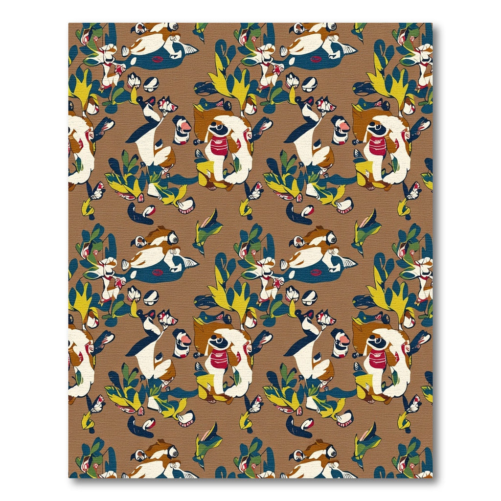 Whimsical Cartoon Creatures Lush Foliage Rug