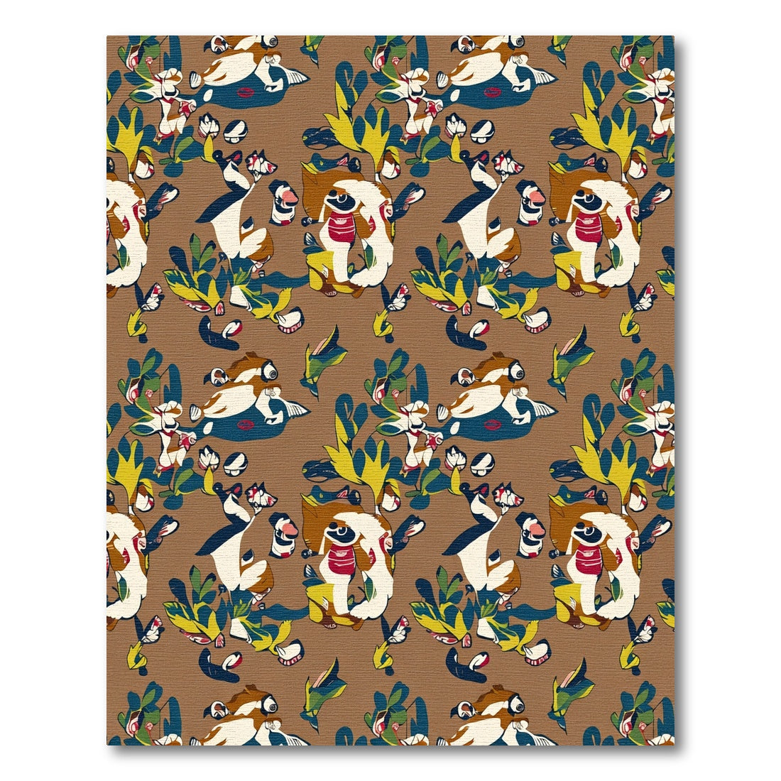Whimsical Cartoon Creatures Lush Foliage Rug