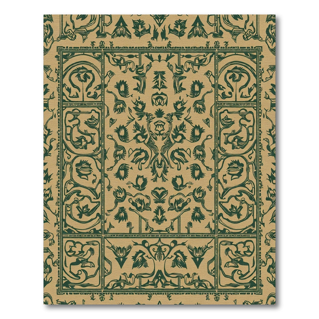 Emerald Green Floral Intricate Medallion Rug