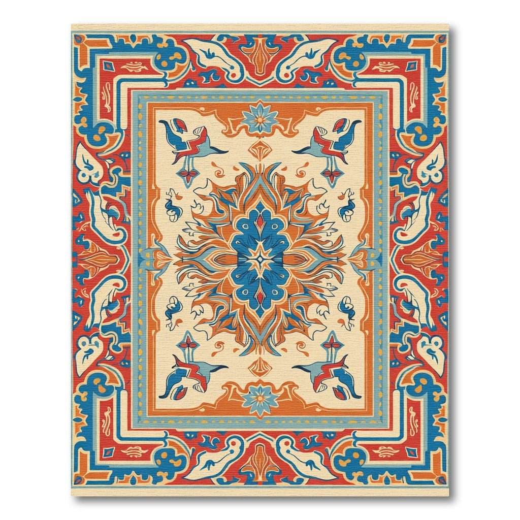 Vibrant Orange Blue Medallion Rug