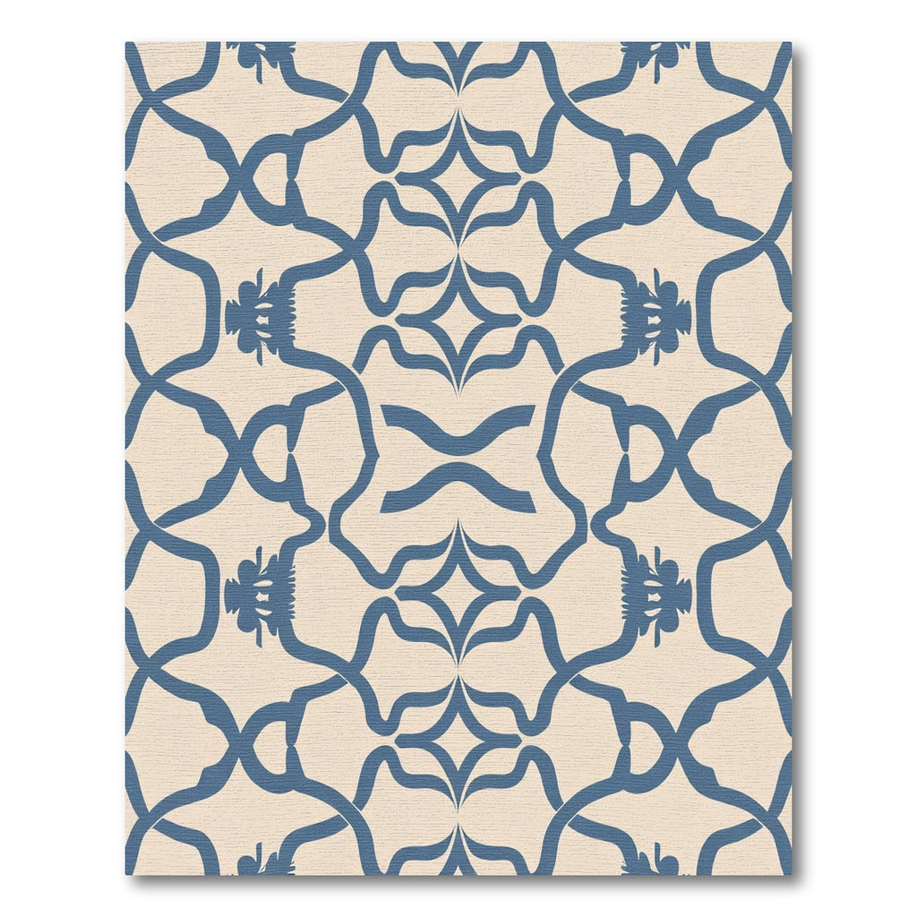 Blue Cream Rococo Scrollwork Rug