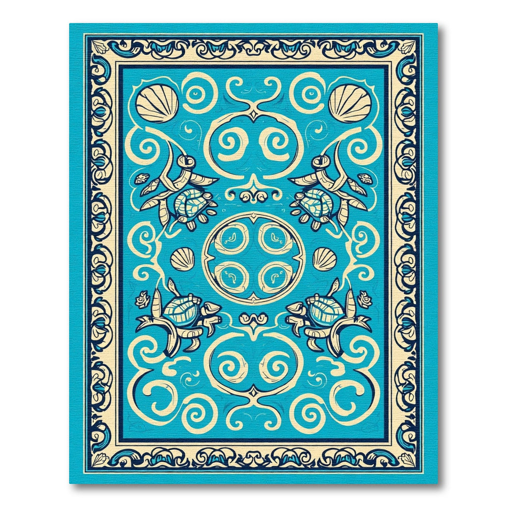 Azure Turtle Seashell Medallion Rug