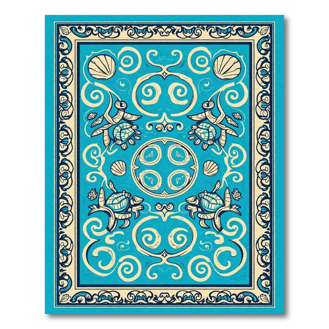 Azure Turtle Seashell Medallion Rug