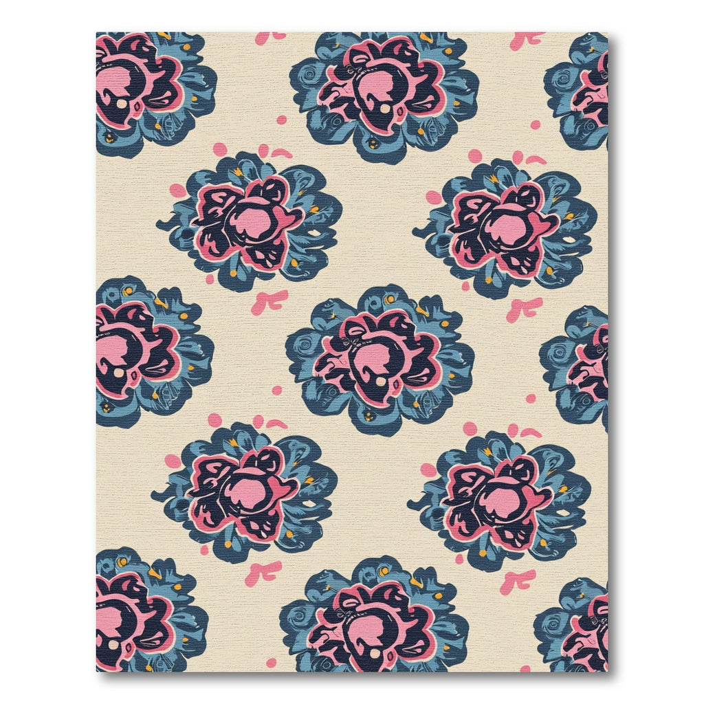 Pink Blue Floral Medallion Repeating Pattern Rug