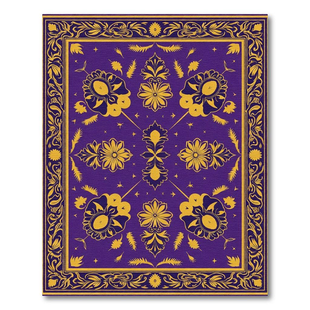 Regal Violet Gold Floral Scroll Rug