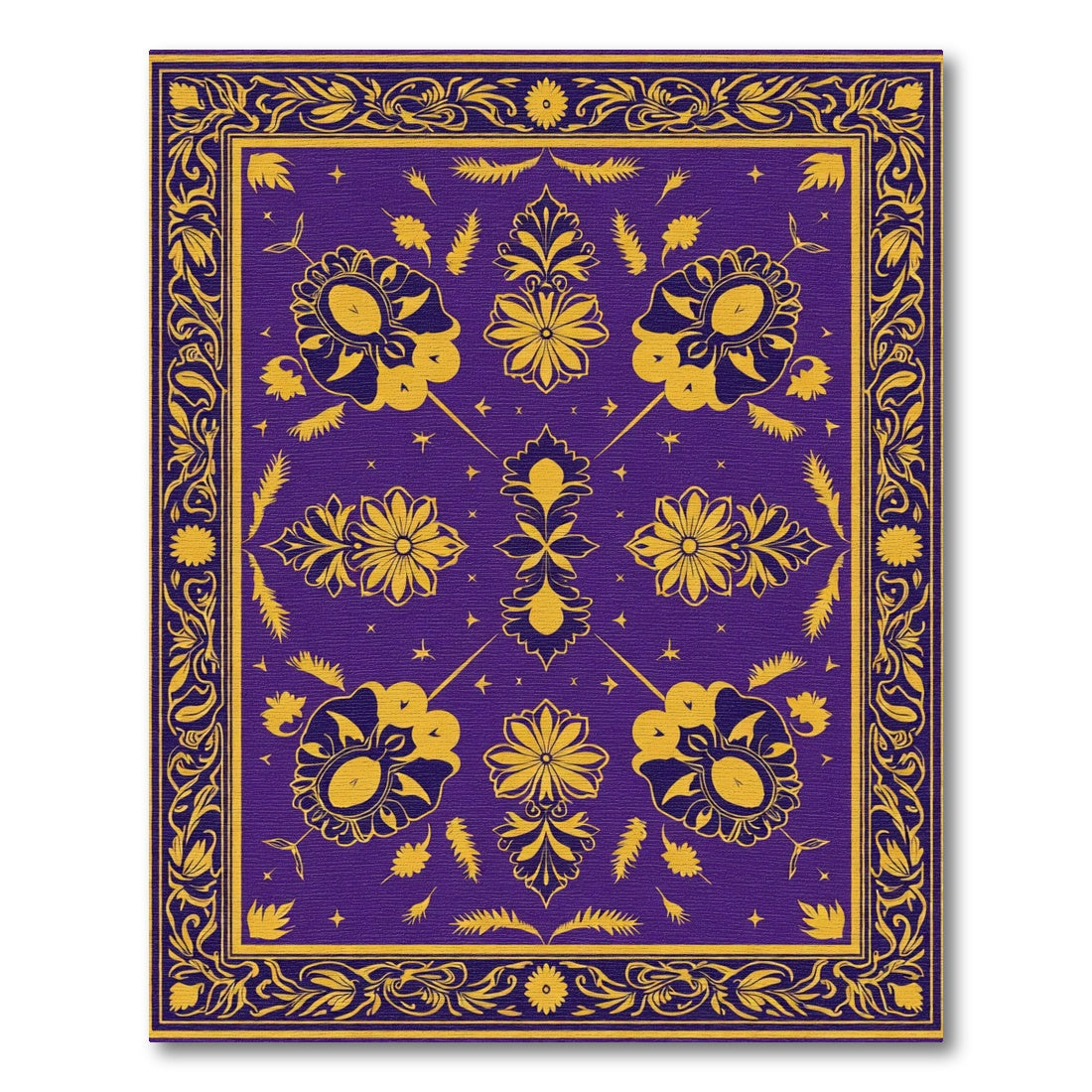 Regal Violet Gold Floral Scroll Rug