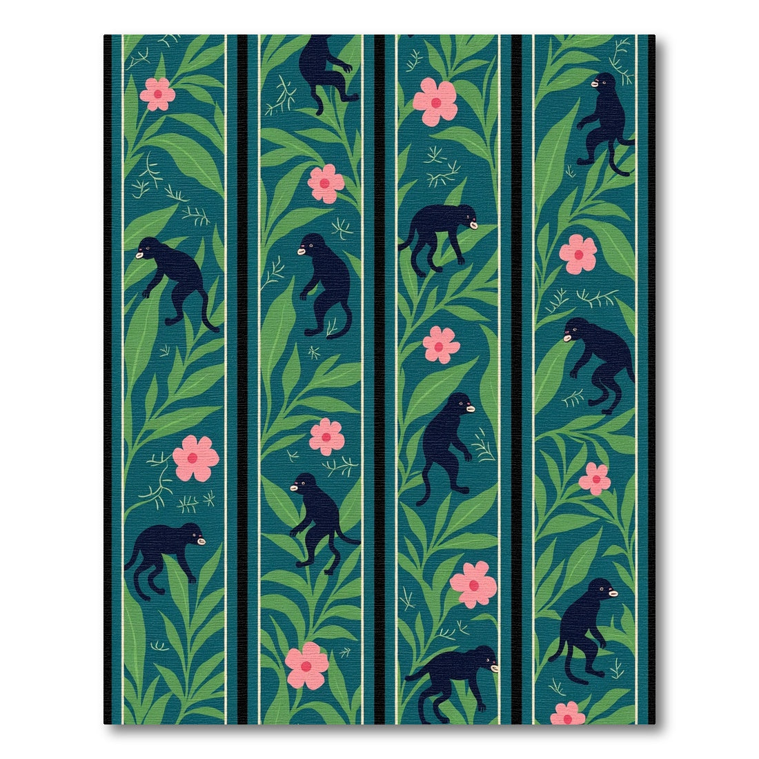 Dark Blue Pink Jungle Monkey Stripes Rug