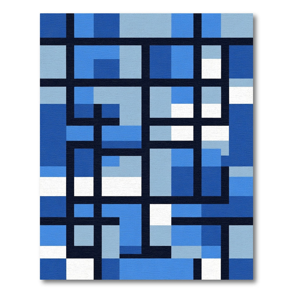 Bold Cobalt Gradient Geometric Grid Rug