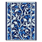 Deep Blue White Leafy Tree Branch Rug
