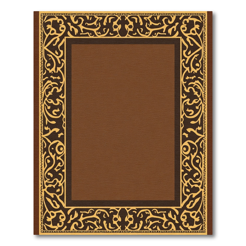 Ornate Brown and Gold Medallion Border Rug
