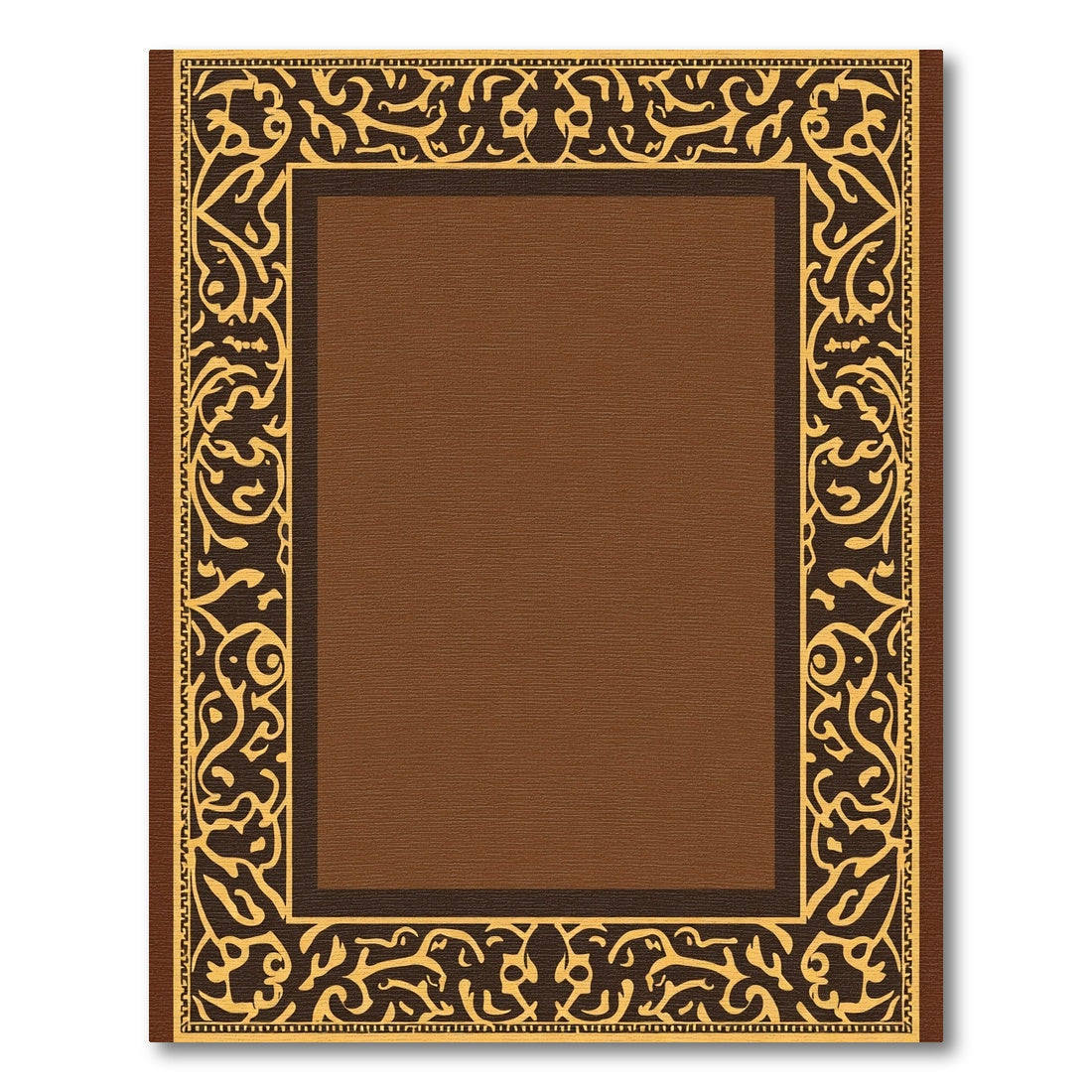 Ornate Brown and Gold Medallion Border Rug