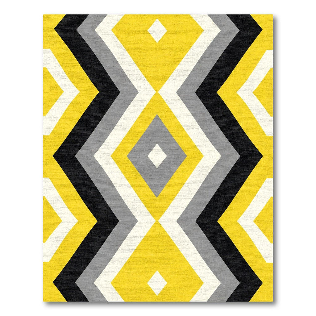Yellow Gray Black Diamond Zigzag Rug