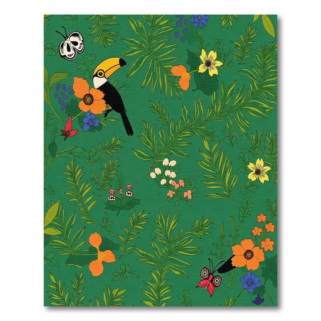 Emerald Green Tropical Toucan Floral Rug