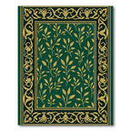 Deep Emerald Gold Leaf Vine Border Rug