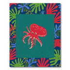 Red Octopus Coral Navy Border Rug