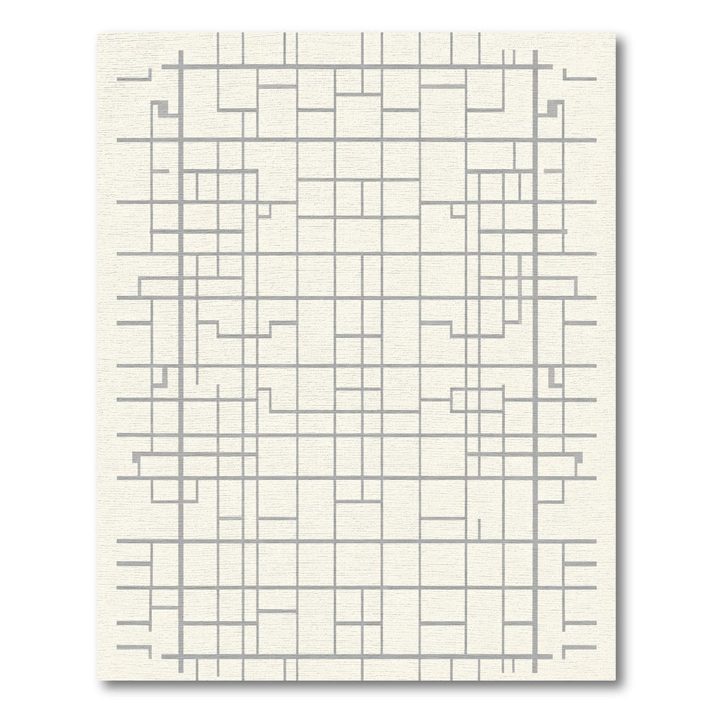 Modern Gray Geometric Grid Art Rug
