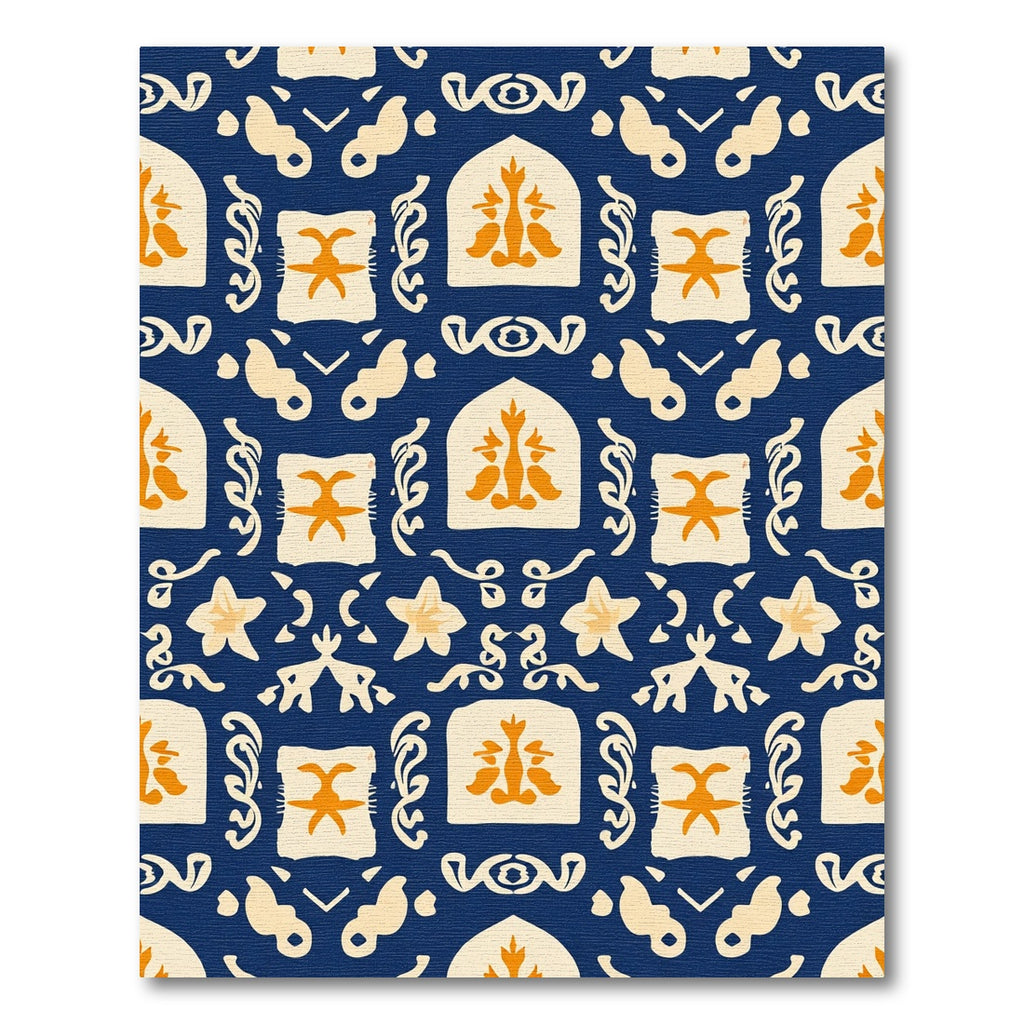 Navy Orange Arch Floral Medallion Rug