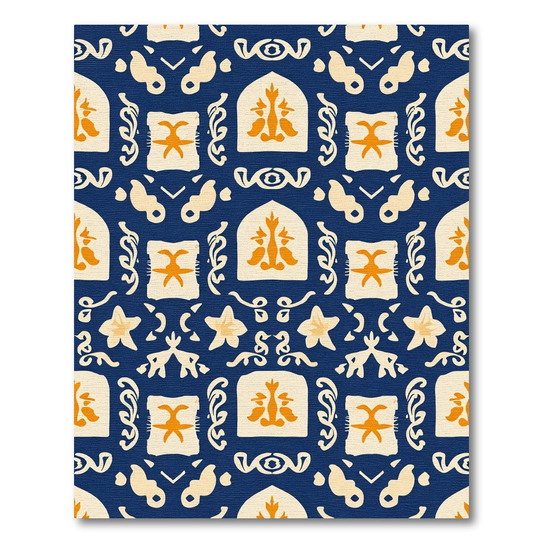 Navy Orange Arch Floral Medallion Rug