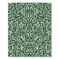 Cream Floral Scrollwork on Dark Green Rug