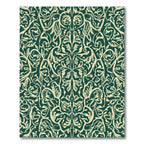 Cream Floral Scrollwork on Dark Green Rug