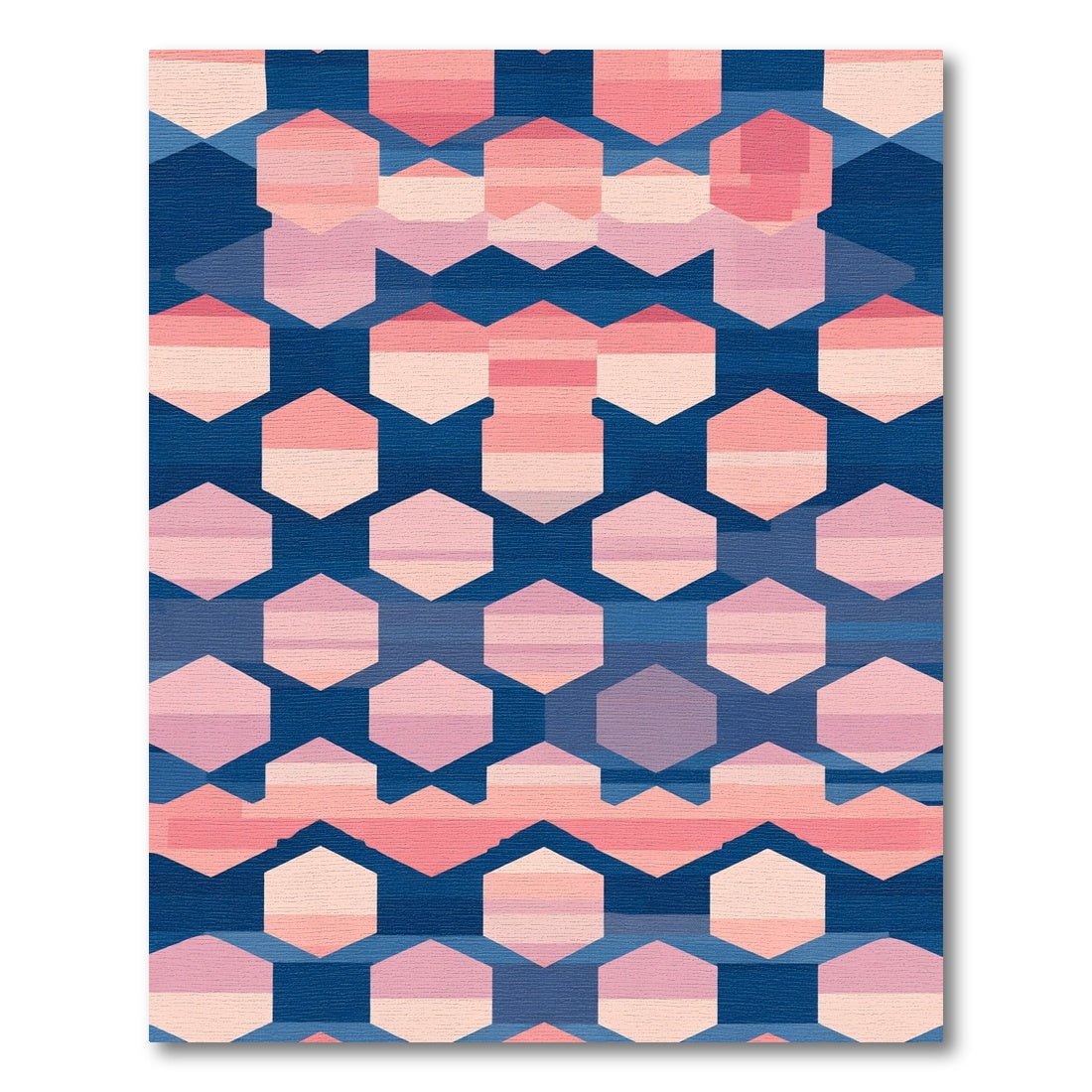 Geometric Hexagon Blue Pink Gradient Rug