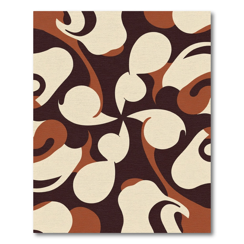 Retro Cream Brown Swirl Shapes Rug