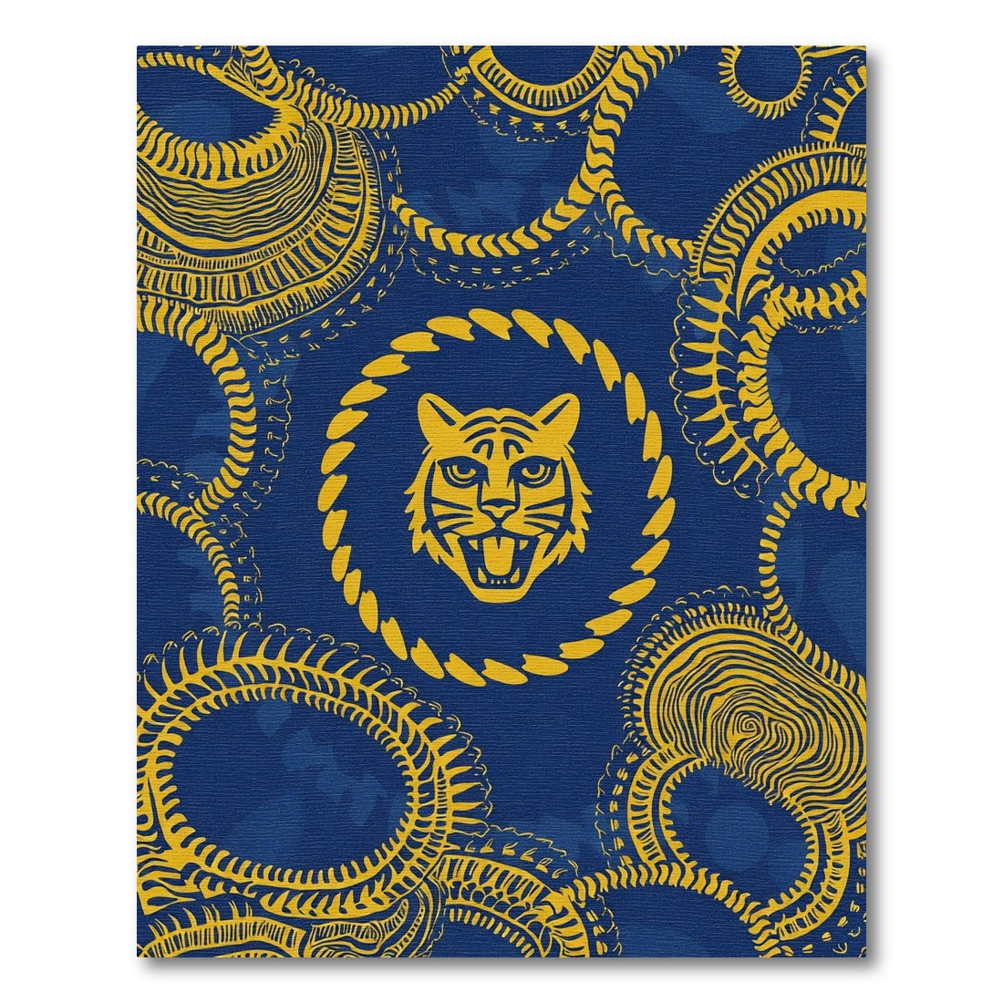 Bold Yellow Tiger Blue Chain Medallion Rug