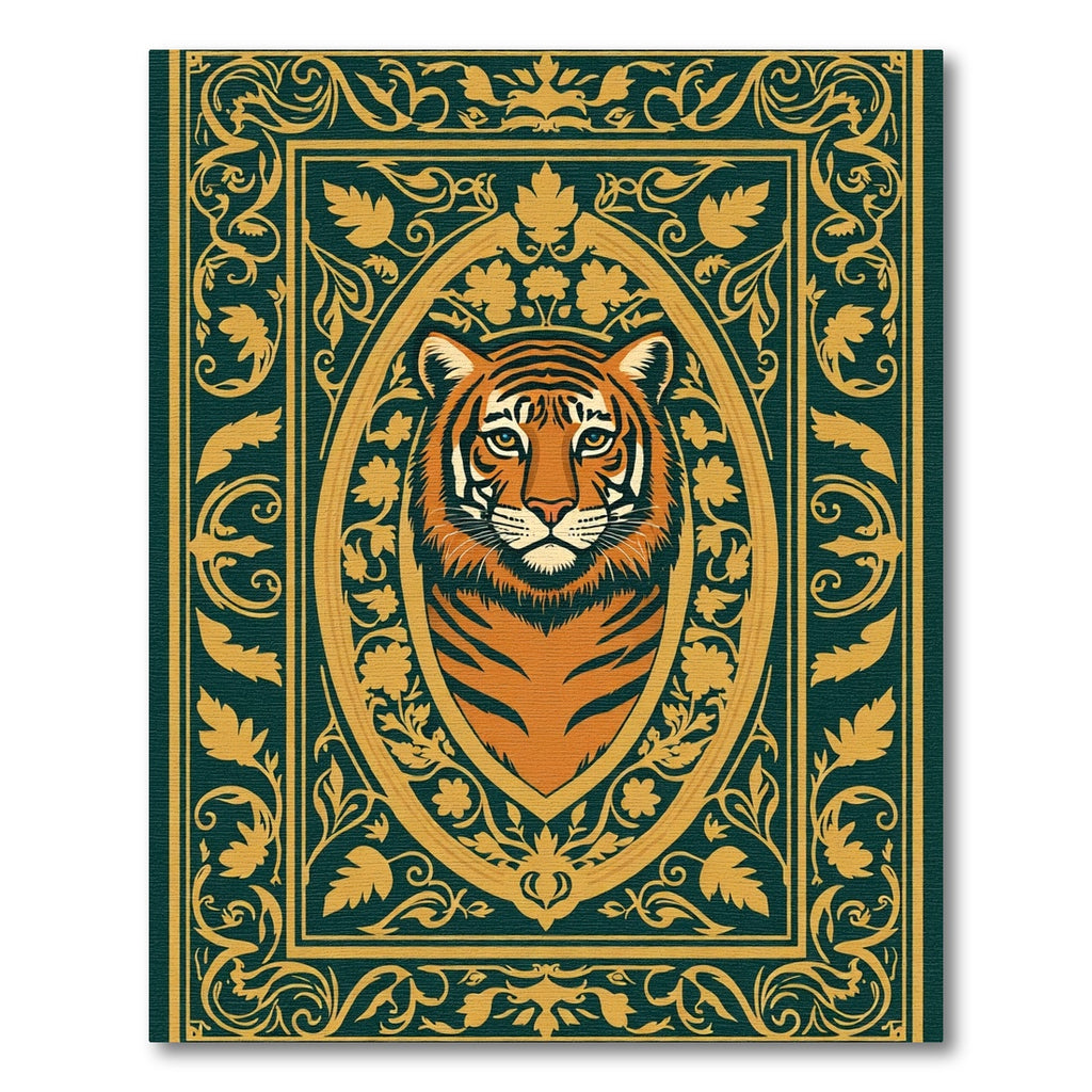 Regal Tiger Portrait Ornate Frame Rug
