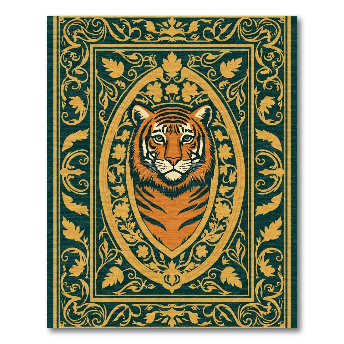 Regal Tiger Portrait Ornate Frame Rug