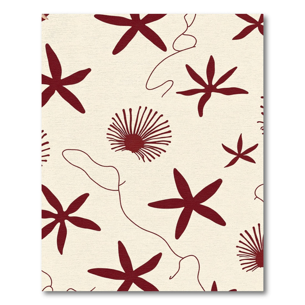Deep Red Starfish Organic Cream Accent Rug