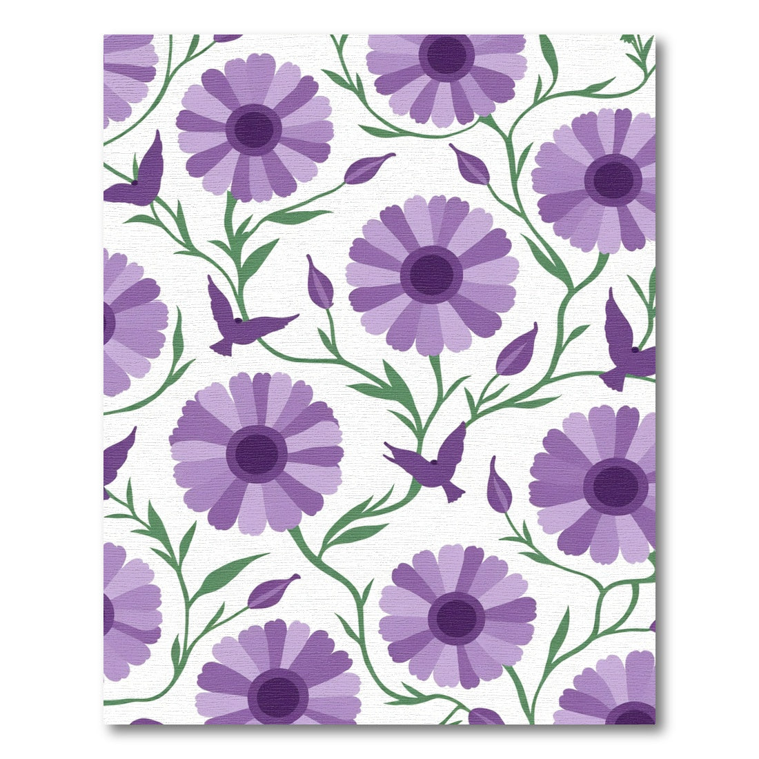 Purple Daisy Bird Vine Meadow Rug