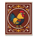 Bright Rooster Red Yellow Teal Border Rug