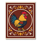 Bright Rooster Red Yellow Teal Border Rug