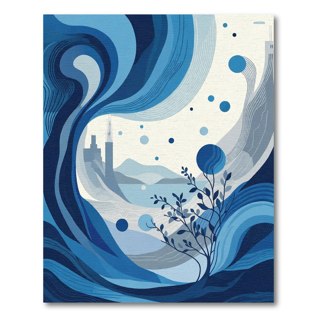 Deep Blue Abstract Coastal Tree Rug