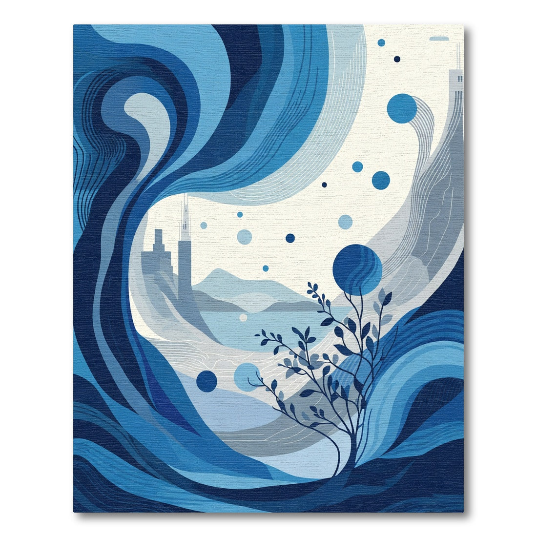 Deep Blue Abstract Coastal Tree Rug